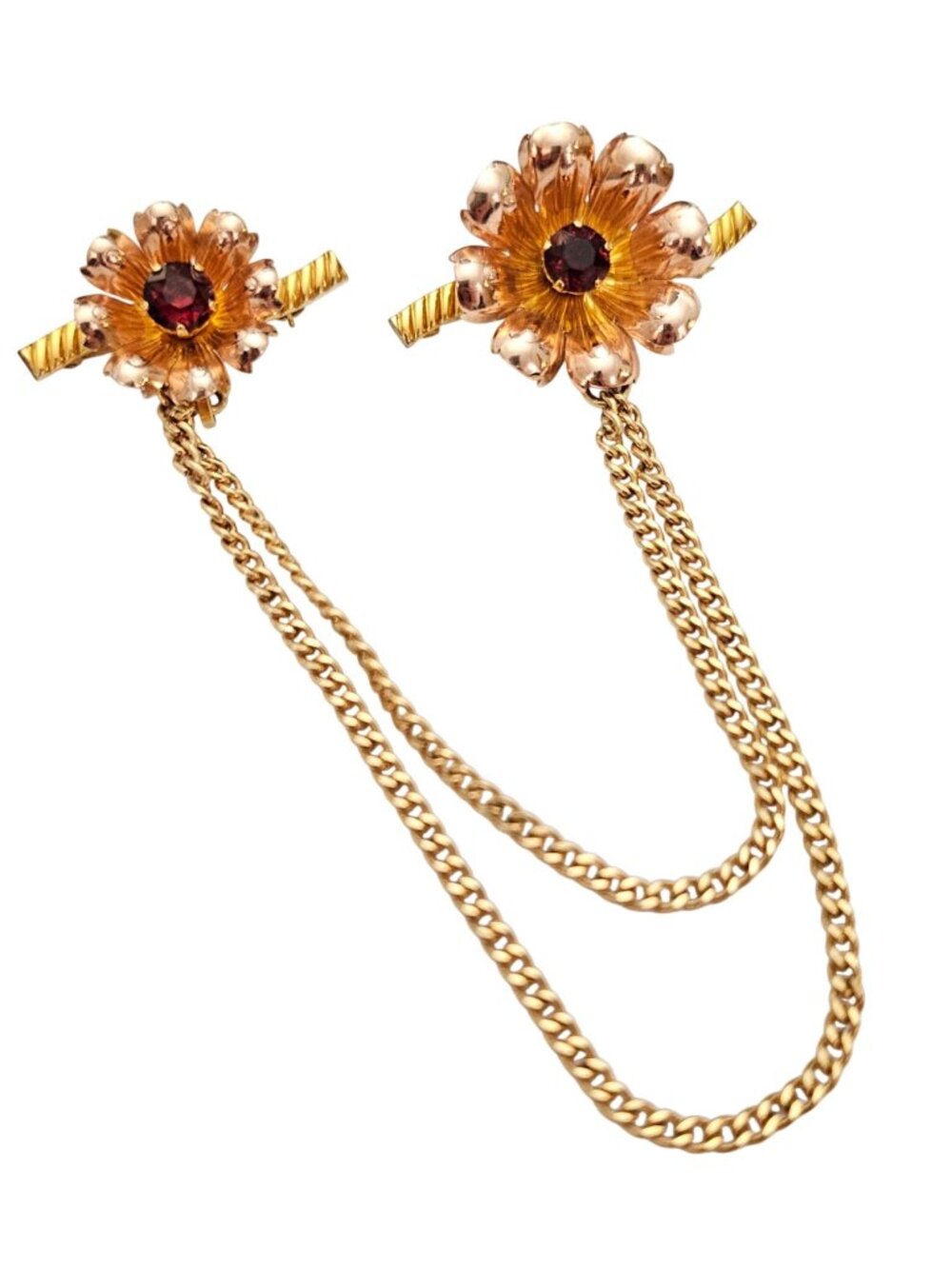 Van Dell 1-20 12KT GF Flower Brooches Chatelaine Sweater Guard Pins Signed J752